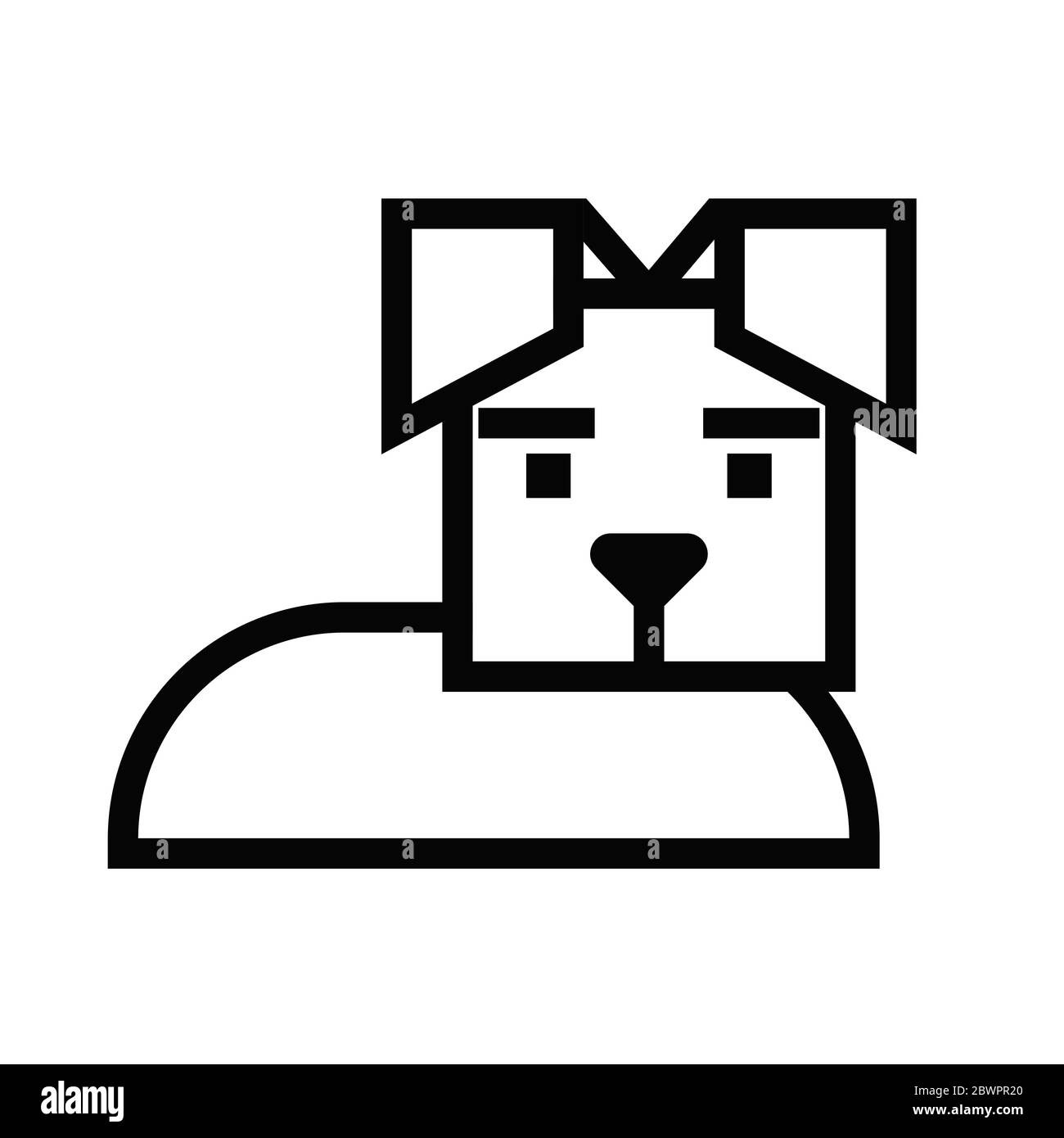 Icona cane animale domestico vettore art stile linea. Semplice design di cane isolato su sfondo bianco. Illustrazione Vettoriale