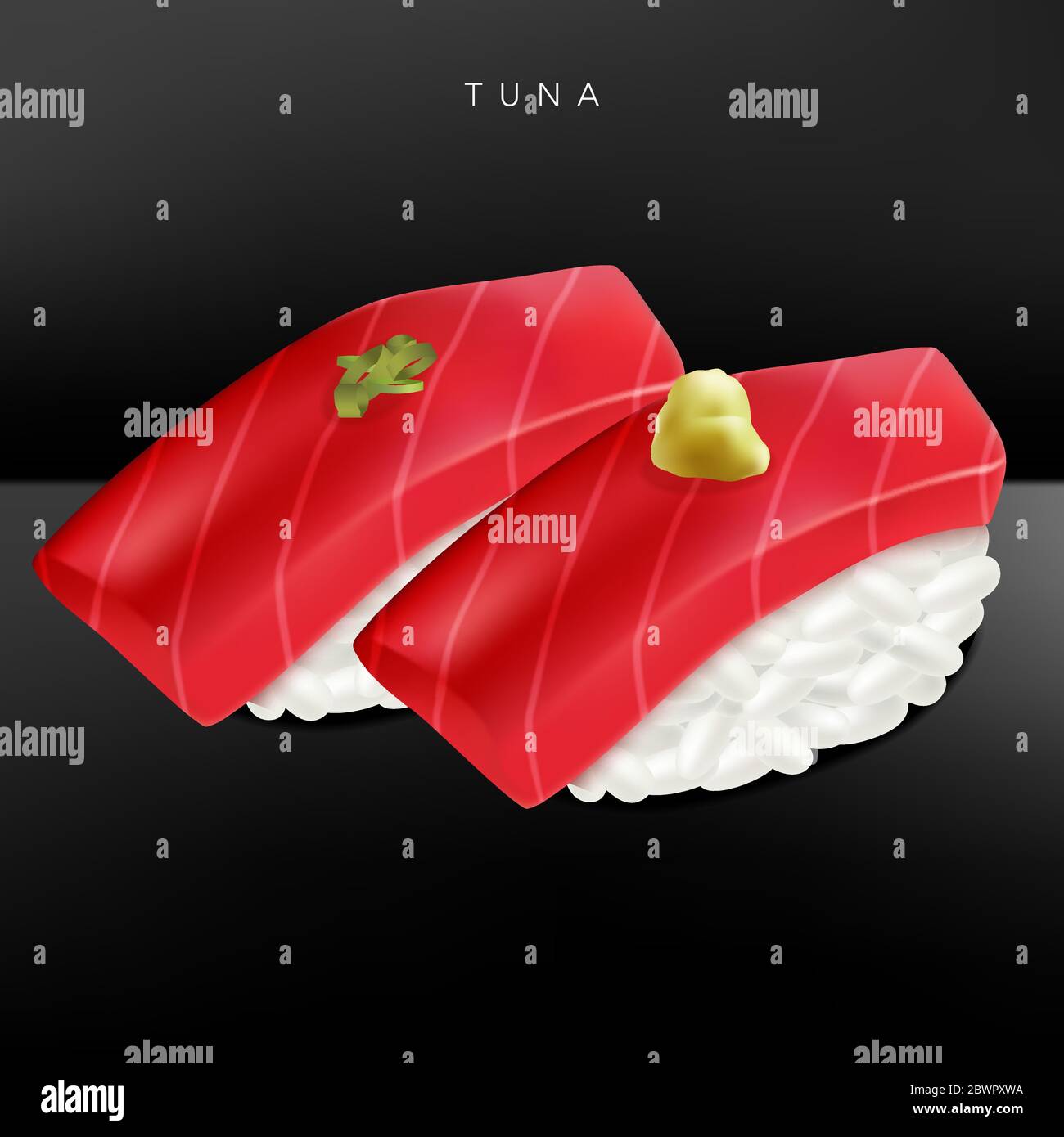 Vector Japanese fine Dining o Sushi Bar Restaurant immagine realistica di tonno o sushi toro con Ginger Mash per menu o pubblicità. Illustrazione Vettoriale