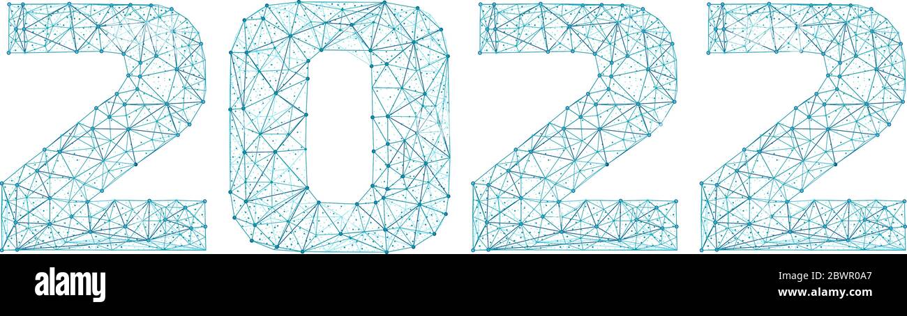 banner web digitale 3d triangolino di 2022 anni con numeri futuristici isolati su sfondo bianco. Reticolo poligonale vettoriale astratto costituito da punti, Illustrazione Vettoriale