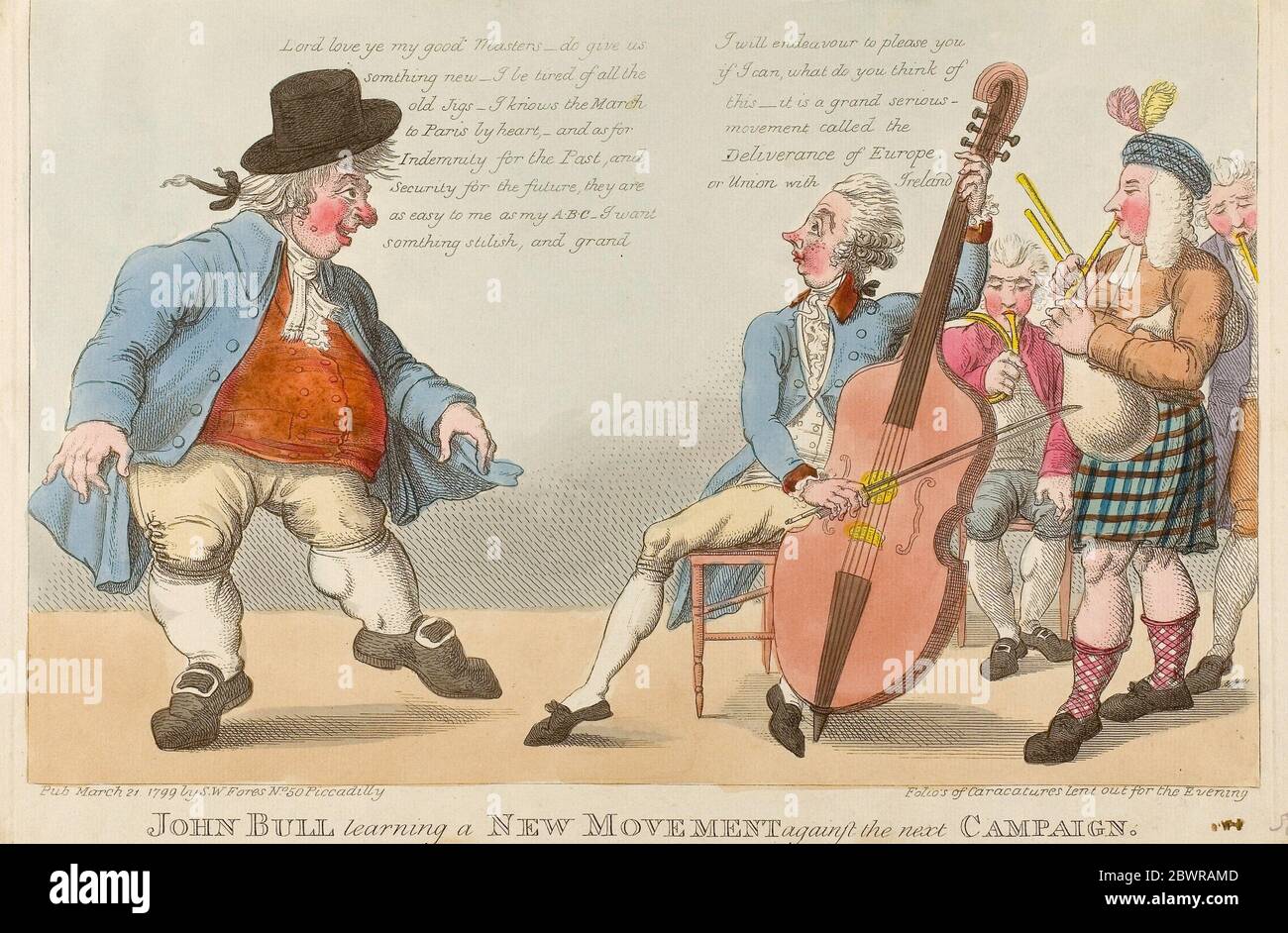 Autore: S. W. Fores. John Bull Learning a New Movement - pubblicato il 21 marzo 1799 - artista sconosciuto (inglese, fine XVIII-inizio XIX secolo) Foto Stock