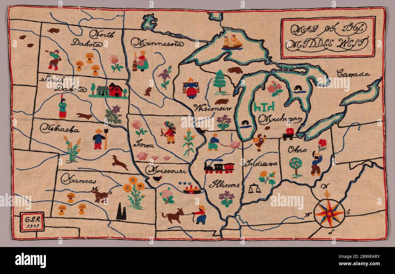 Mappa del Medio Oriente - 1931 - Europa o Stati Uniti. Biancheria,  tessitura semplice, ricamata con filati di lana e seta sul dorso, tombolo,  catena Foto stock - Alamy