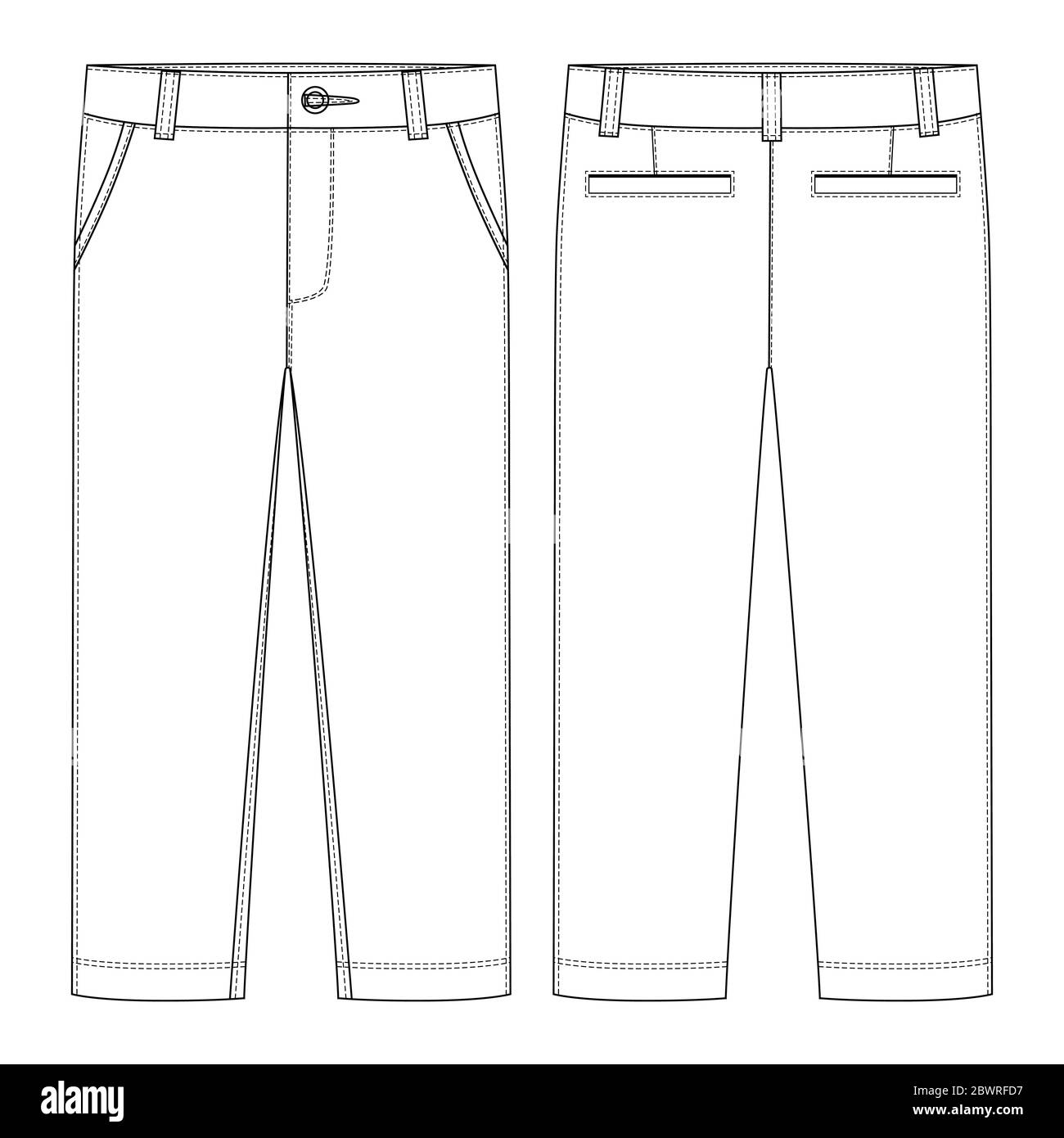 Pantaloni maschi. Modello di design dei pantaloni per bambini. Vista  anteriore e posteriore. Disegno tecnico dei pantaloni casual. Illustrazione  vettoriale Immagine e Vettoriale - Alamy