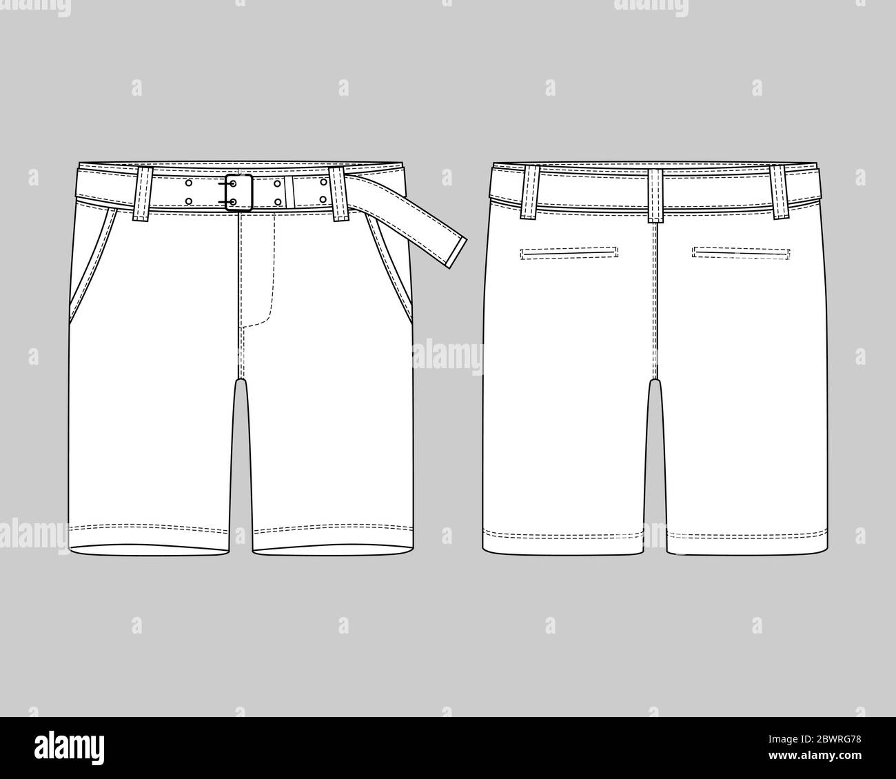 Pantaloncini tecnici con modello di progettazione della cintura.  Illustrazione vettoriale di moda su sfondo grigio Immagine e Vettoriale -  Alamy