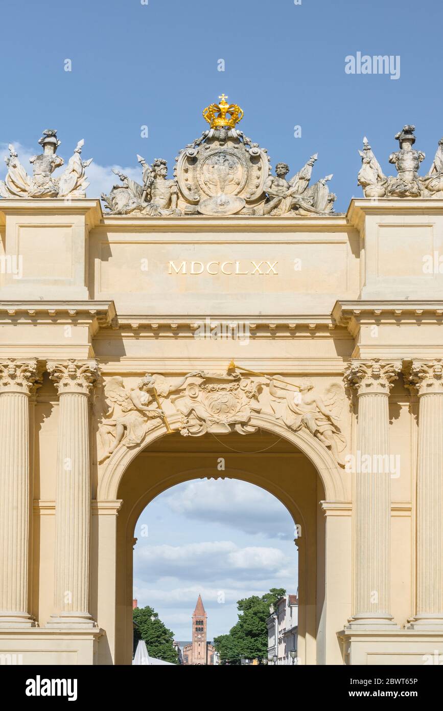 La Porta di Brandeburgo di Potsdam, Germania Foto Stock