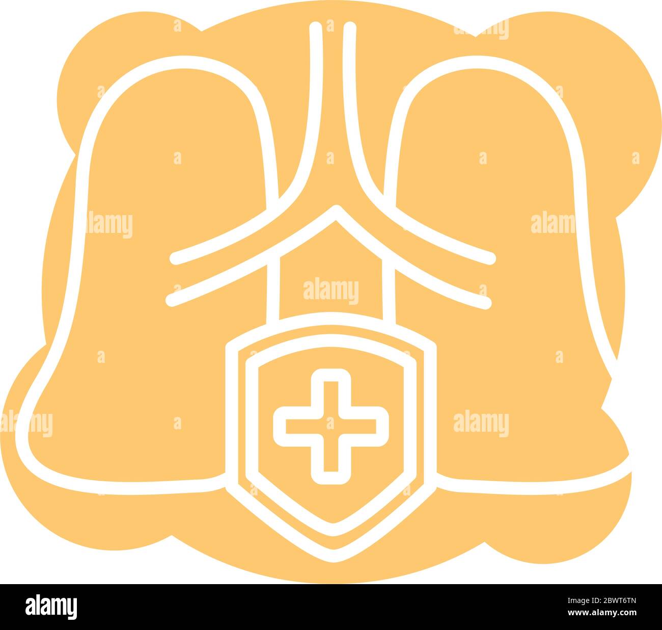 polmoni umani con icona di blocco di protezione Illustrazione Vettoriale