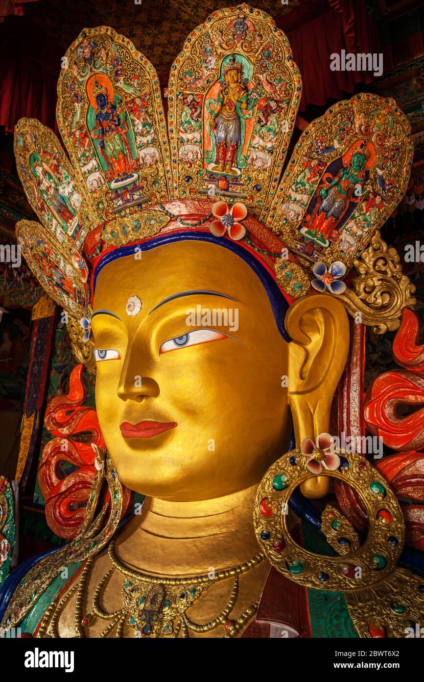 Buddha Maitreya in Thiksey Gompa Foto Stock