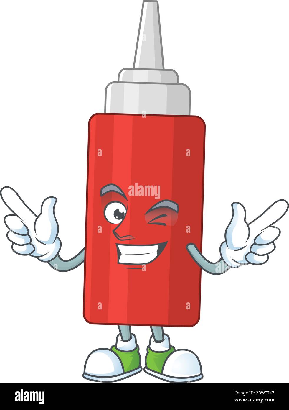 Disegno di cartone animato concetto di bottiglia di salsa che mostra cute occhio di wink Illustrazione Vettoriale