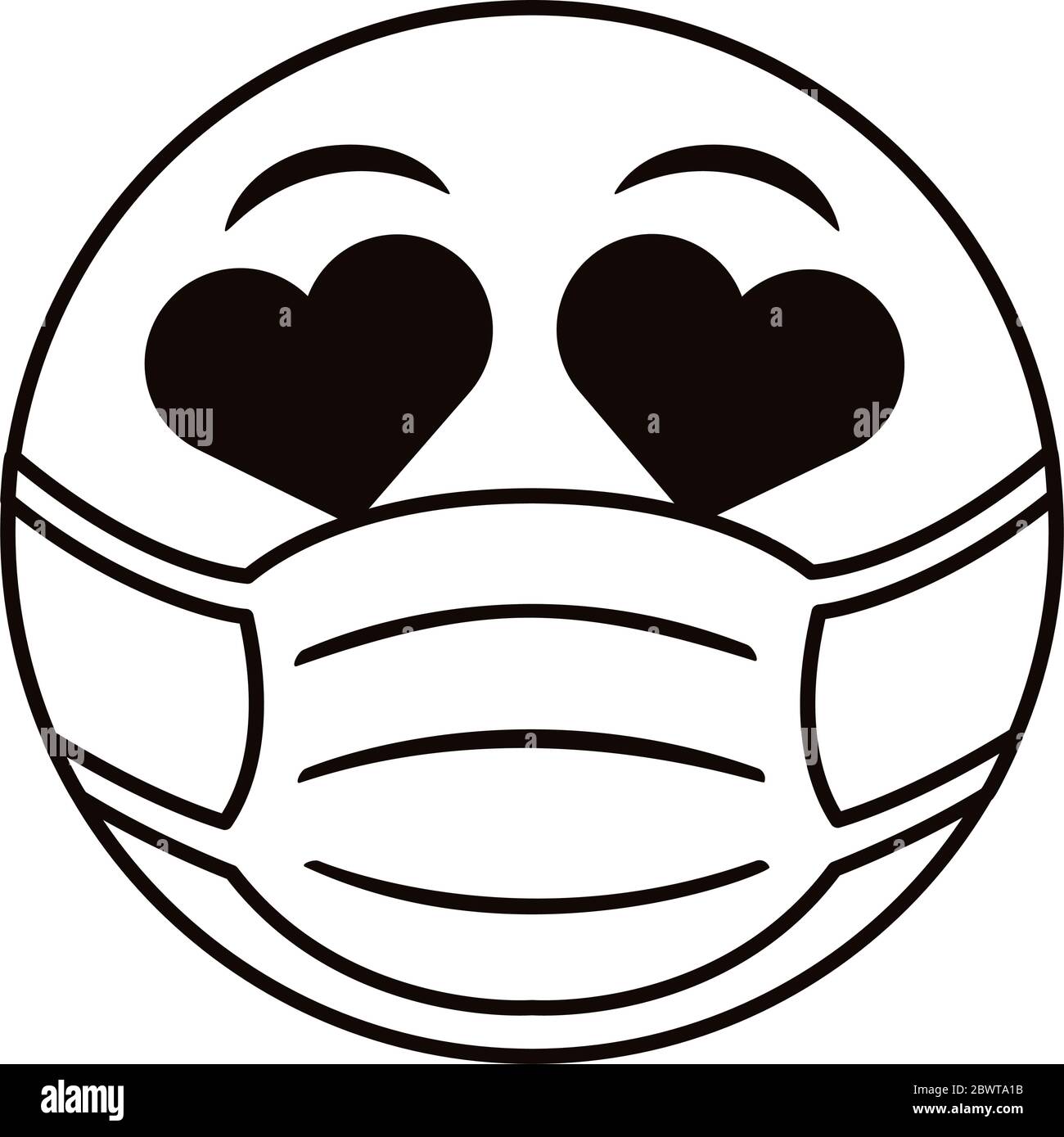 emoji bello indossare maschera medica stile linea Illustrazione Vettoriale
