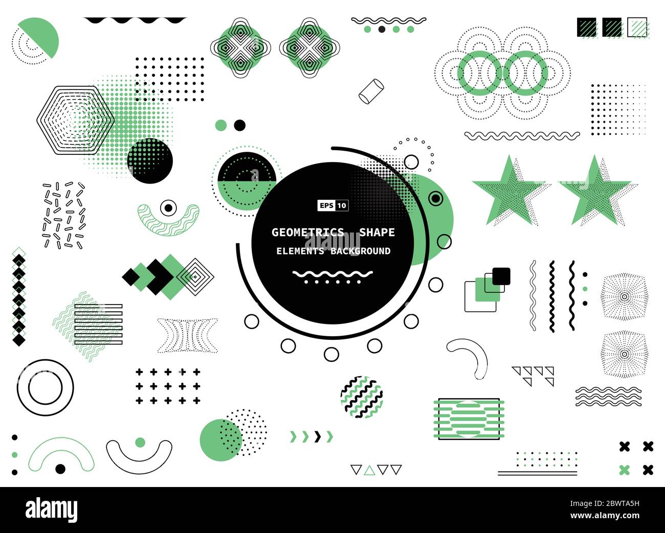 Astratto design nero e verde sfondo geometrico elemento memphis. Decorare per poster, modello, illustrazione, annuncio, stampa. Illustrazione vettoriale eps10 Illustrazione Vettoriale