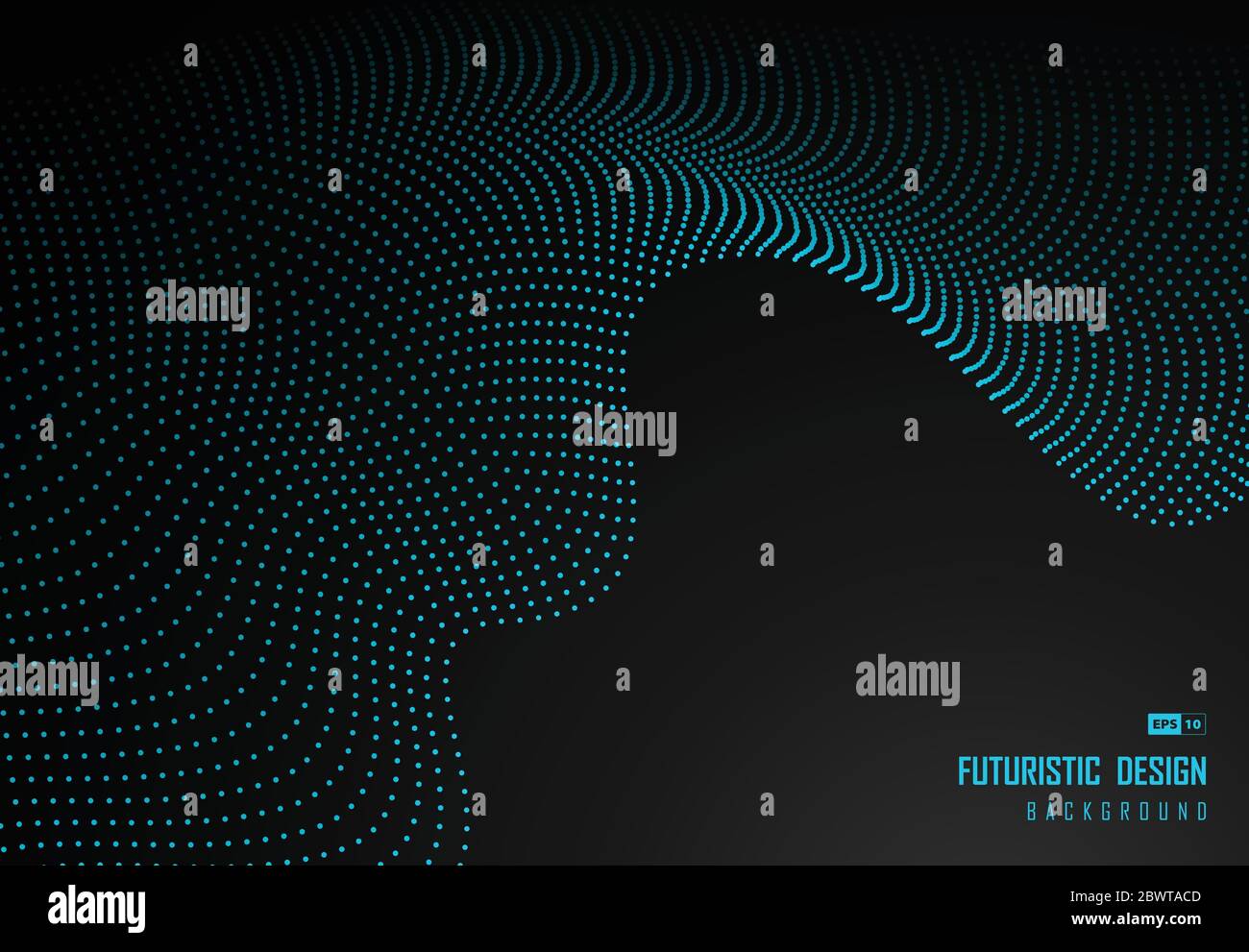 Particella di punto astratta di grafica blu con tecnologia degli elementi di design su sfondo nero 0sfondo. Utilizzare per copiare lo spazio di testo, annuncio, poster, modello di progettazione, stampa. Illustrazione Vettoriale