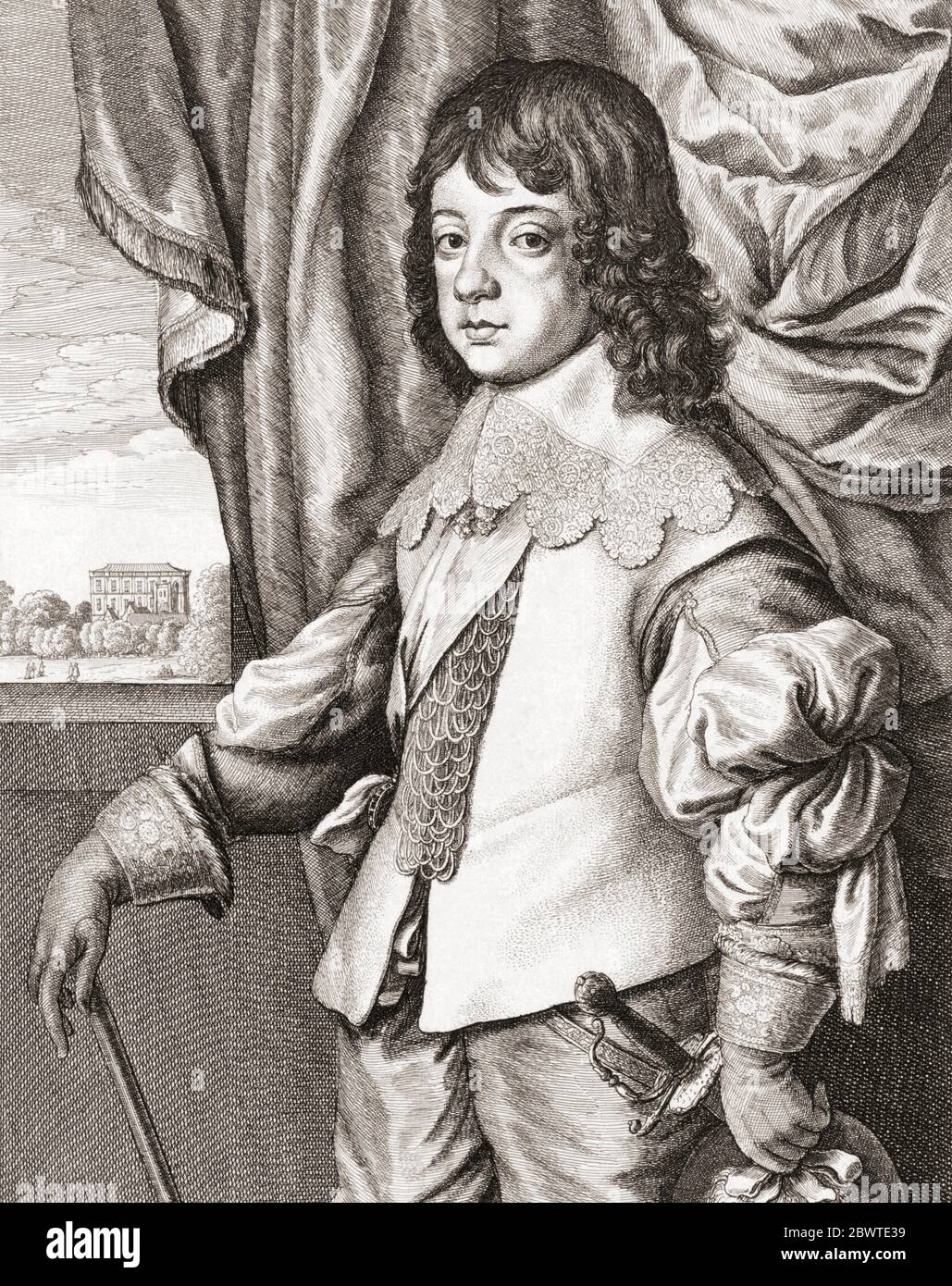 Re Carlo II d'Inghilterra, 1630 - 1685, visto qui come un bambino. Da un lavoro del XVII secolo di Venceslao Hollar, dopo Anthony van Dyck Foto Stock
