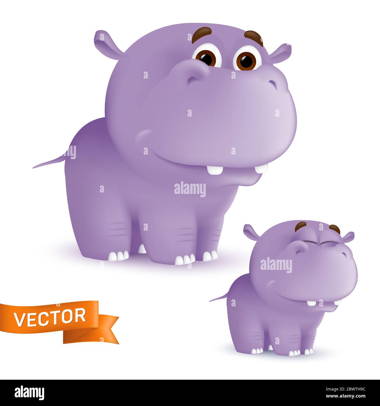 Carino in piedi e sorridente personaggio hippo bambino cartoon. Illustrazione vettoriale di un animale neonato mascotte faunistiche africano isolato su sfondo bianco Illustrazione Vettoriale