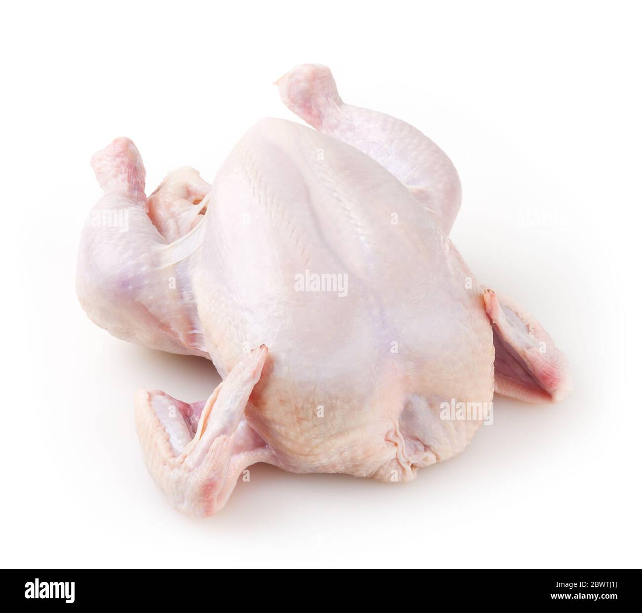 Pollo crudo intero fresco isolato su sfondo bianco Foto Stock