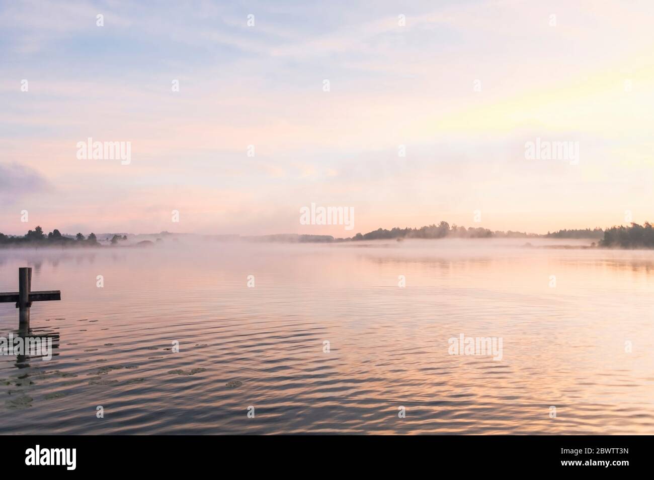 Lago con nebbia al mattino, Germania Foto Stock