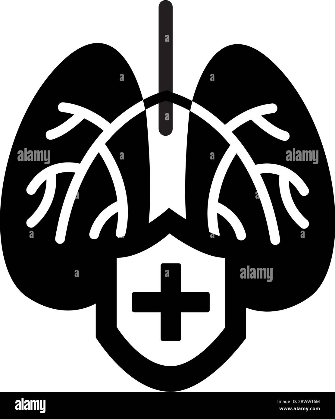 polmoni umani con icona a forma di sagoma dello scudo Illustrazione Vettoriale