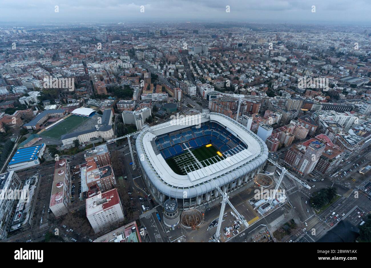 Spagna, Madrid, veduta aerea dello stadio Santiago Bernabeu Foto Stock