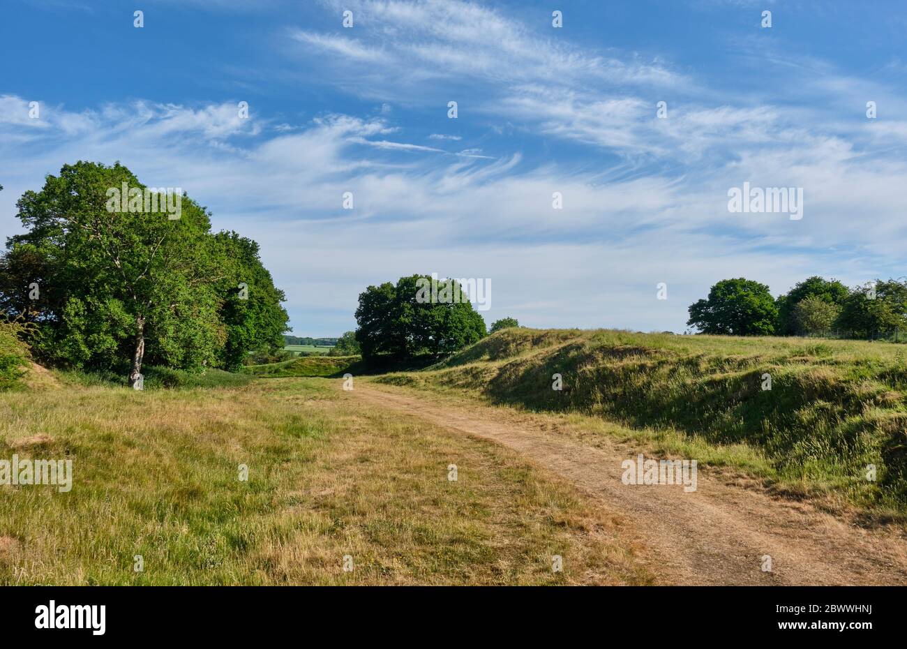 Ferrovia disutilizzata tracciata sulle armi Craven fino alla linea del castello di Bishop al Onny Trail vicino Craven Arms, Shropshire Foto Stock