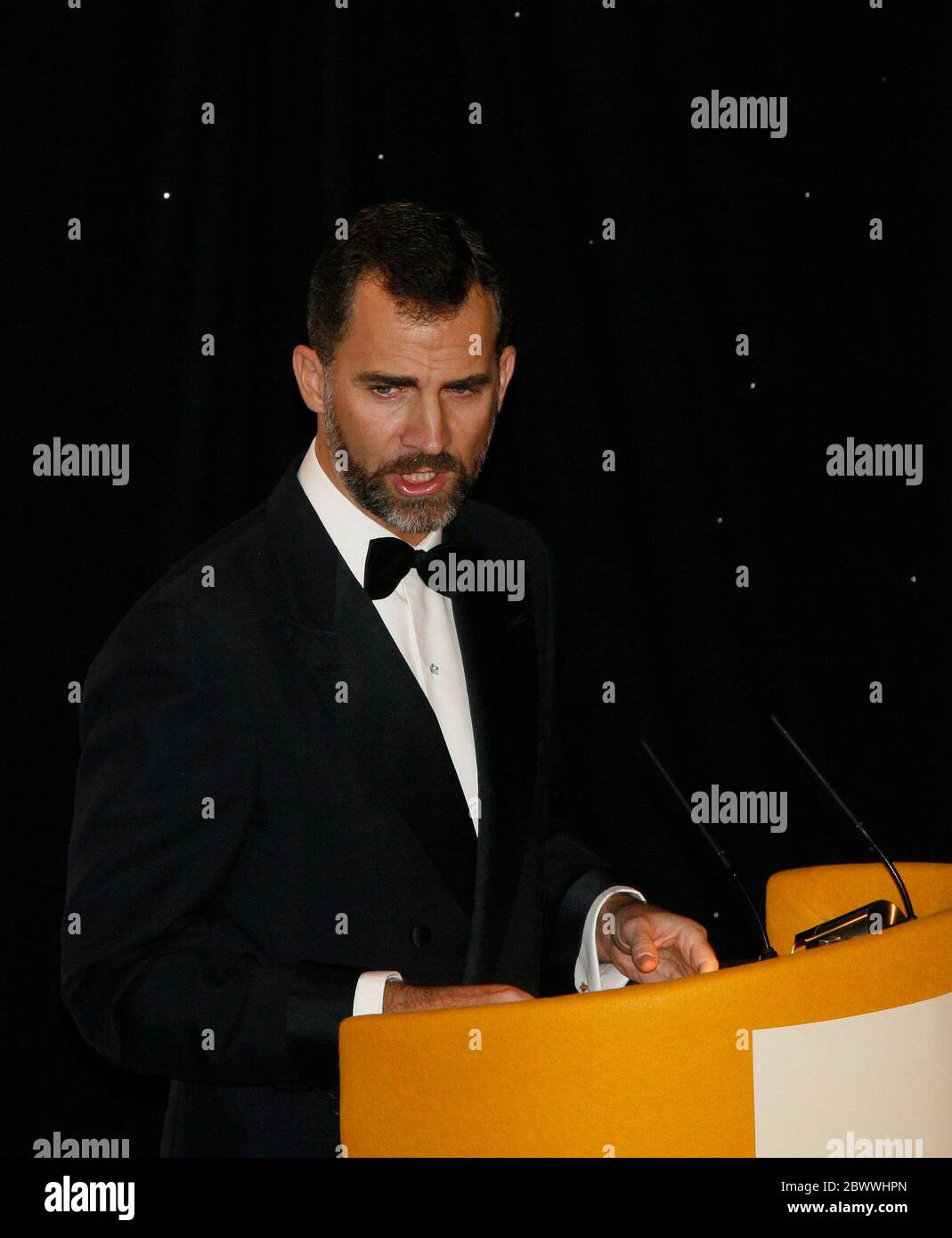 Il principe ereditario felipe di Spagna e la principessa Letizia, all'Hotel Sheraton gioca il Maestro delle cerimonie ai premi che celebrano l'eccellenza nel giornalismo britannico ed internazionale. Foto Stock