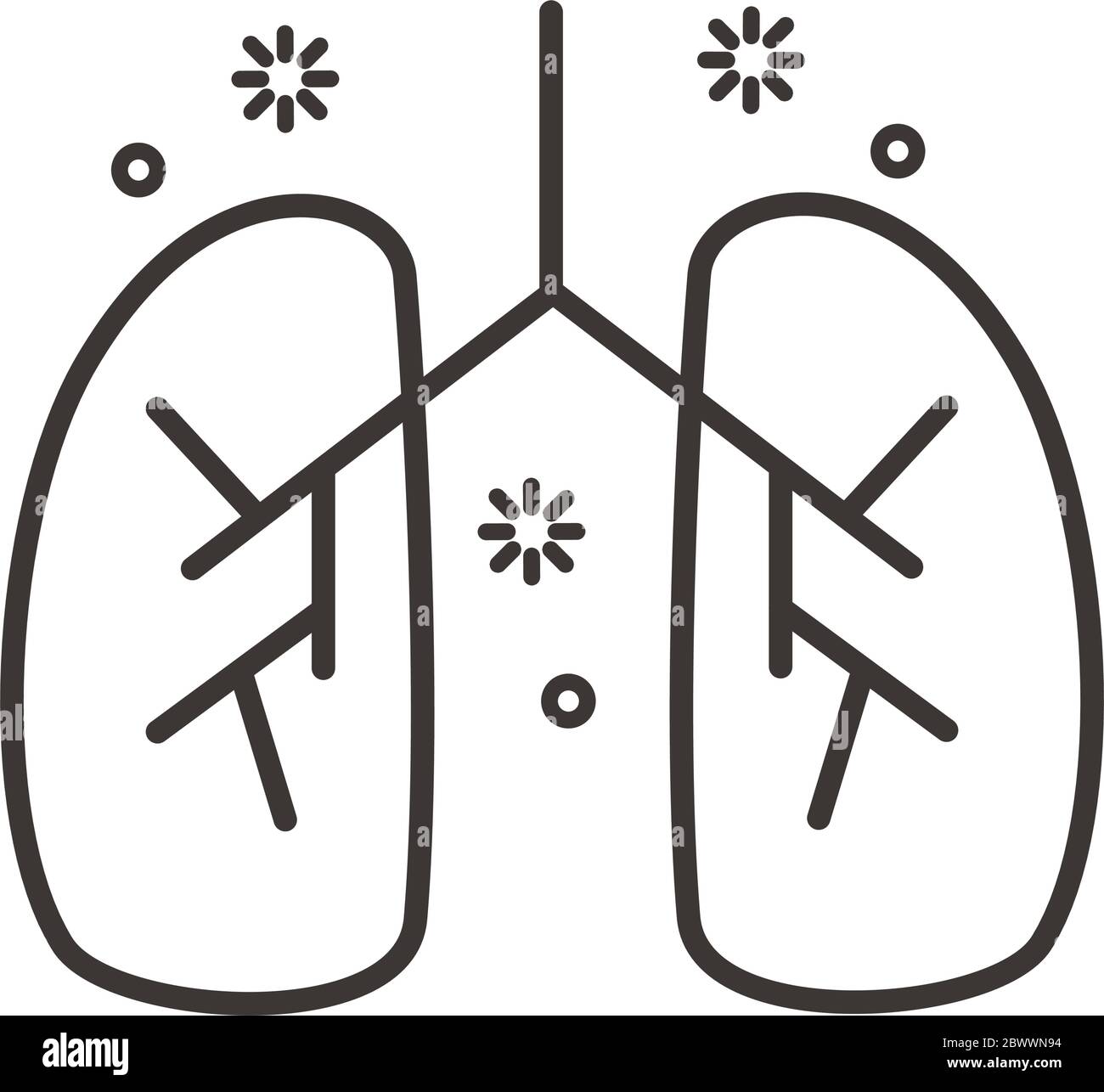 polmoni umani con icona di stile di linea di covid19 Illustrazione Vettoriale