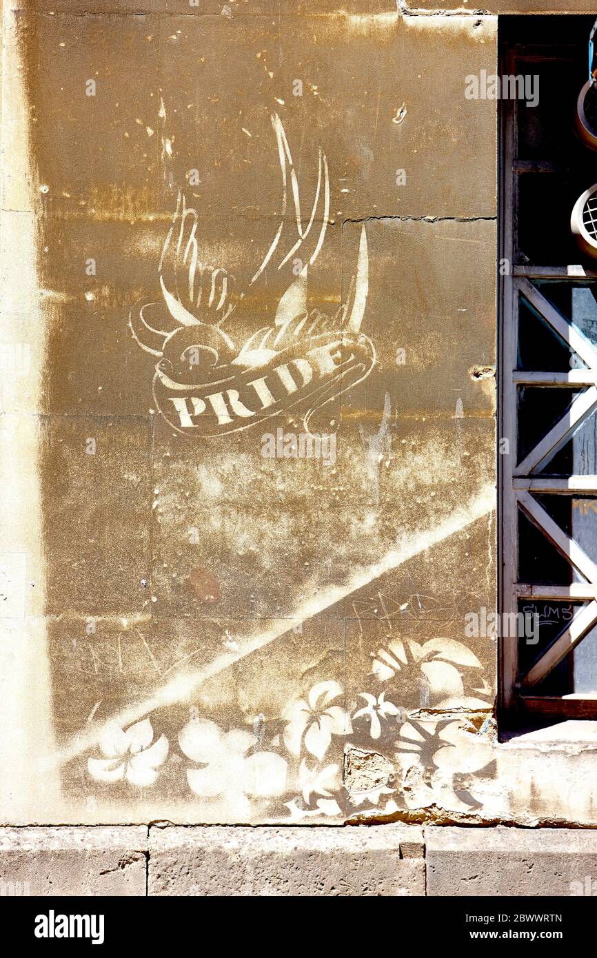 Stencil a parete invertito a Bristol, Inghilterra Regno Unito Foto Stock