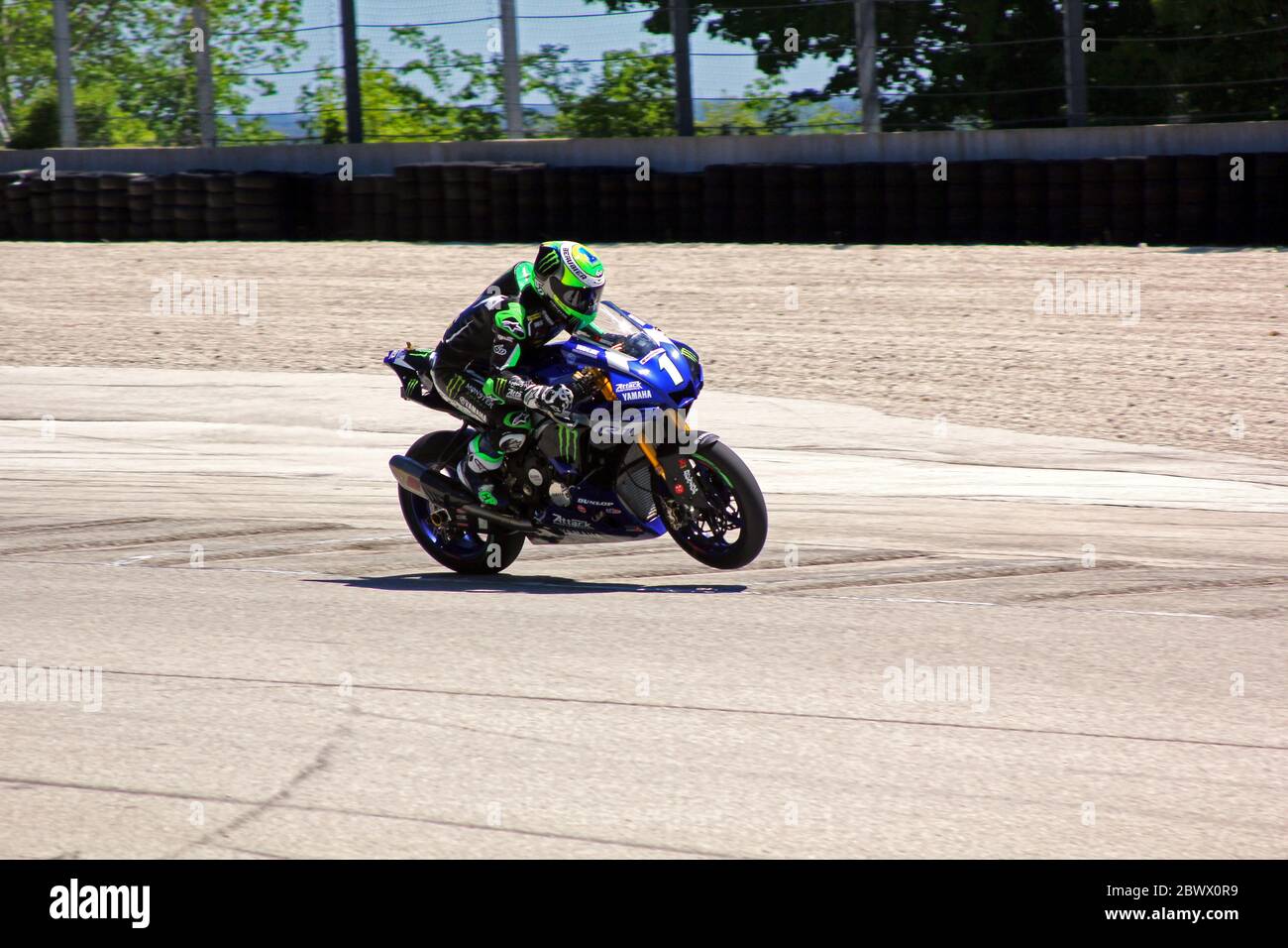 Elkhart Lake Wisconsin, maggio 2020: Gara Motoamerica Superbike. Cameron Beaubier è un motociclista statunitense. Guida una Yamaha YZF-R1 nella MotoA Foto Stock