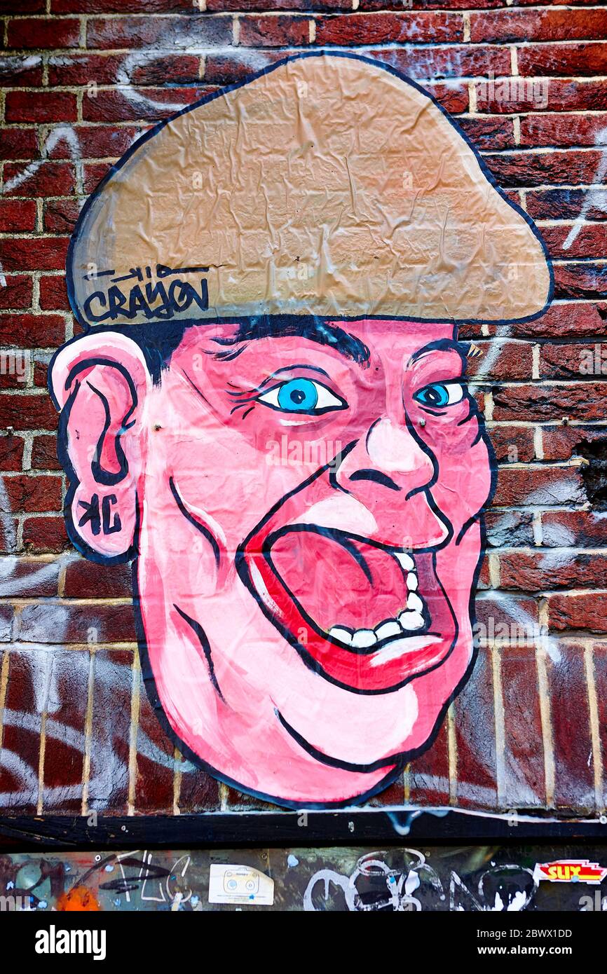 Flat Cap Man Wall Murale a Bristol, Inghilterra Regno Unito Foto Stock