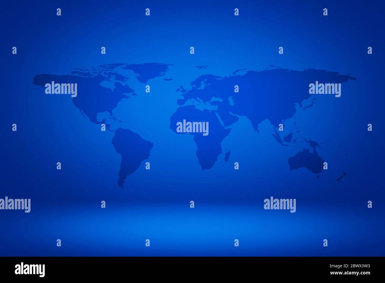 Mappa del mondo su Abstract Gradient Enchanted Blue Room Illustration background, adatto per la presentazione del prodotto e lo sfondo. Elementi di questa finestra immagine Foto Stock