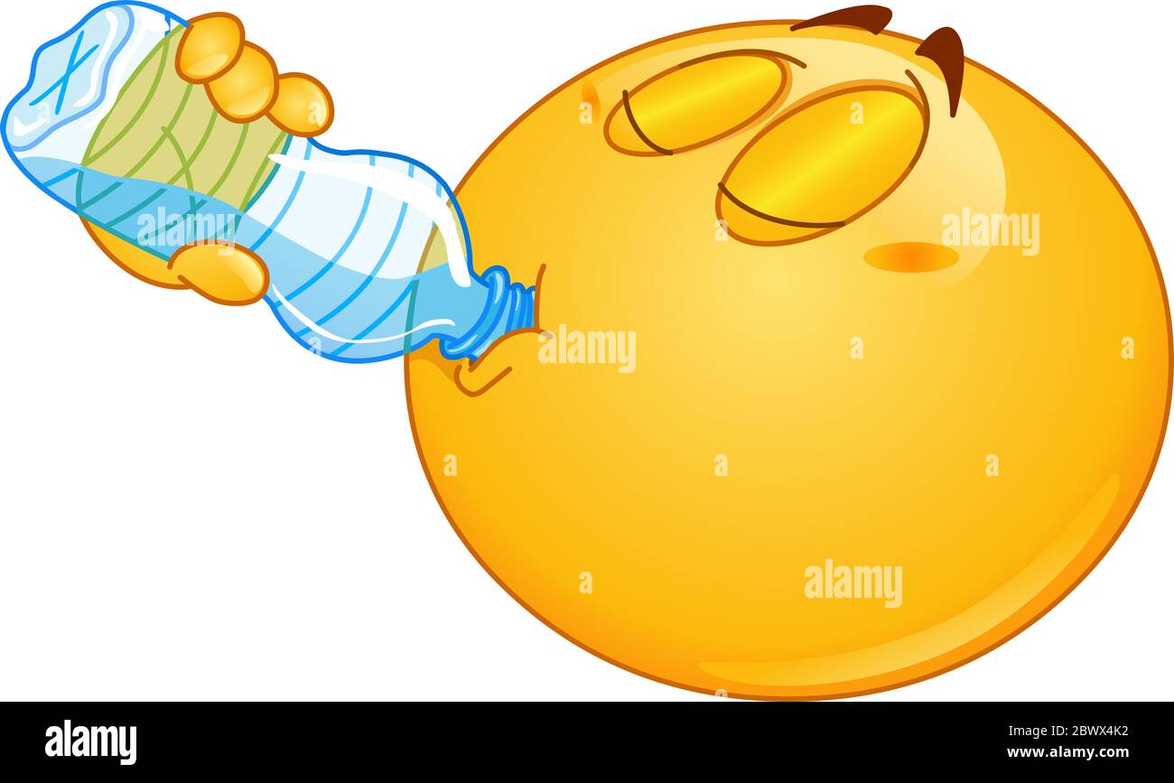 Emoji emoticon bere acqua da una bottiglia Illustrazione Vettoriale