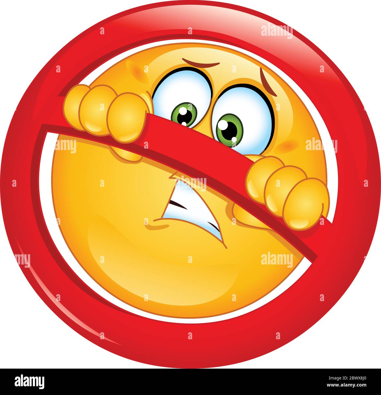 Emoticon dietro un cartello non consentito Illustrazione Vettoriale