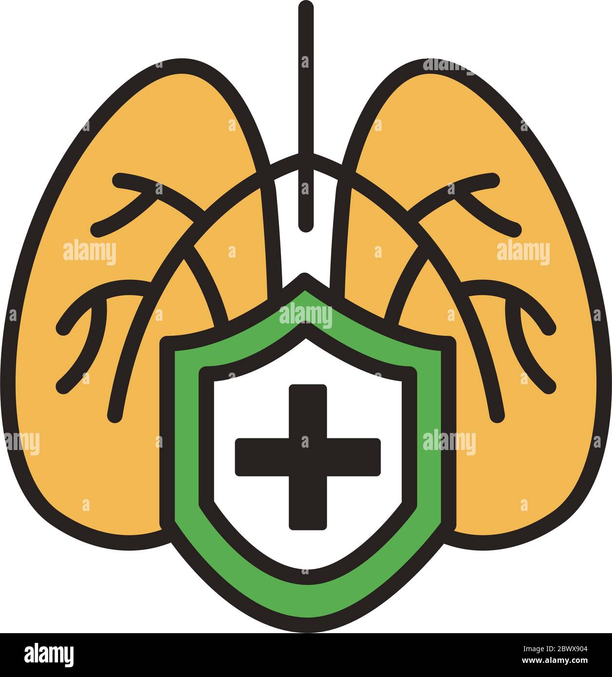 polmoni umani con icona a due colori con linea di schermatura Illustrazione Vettoriale