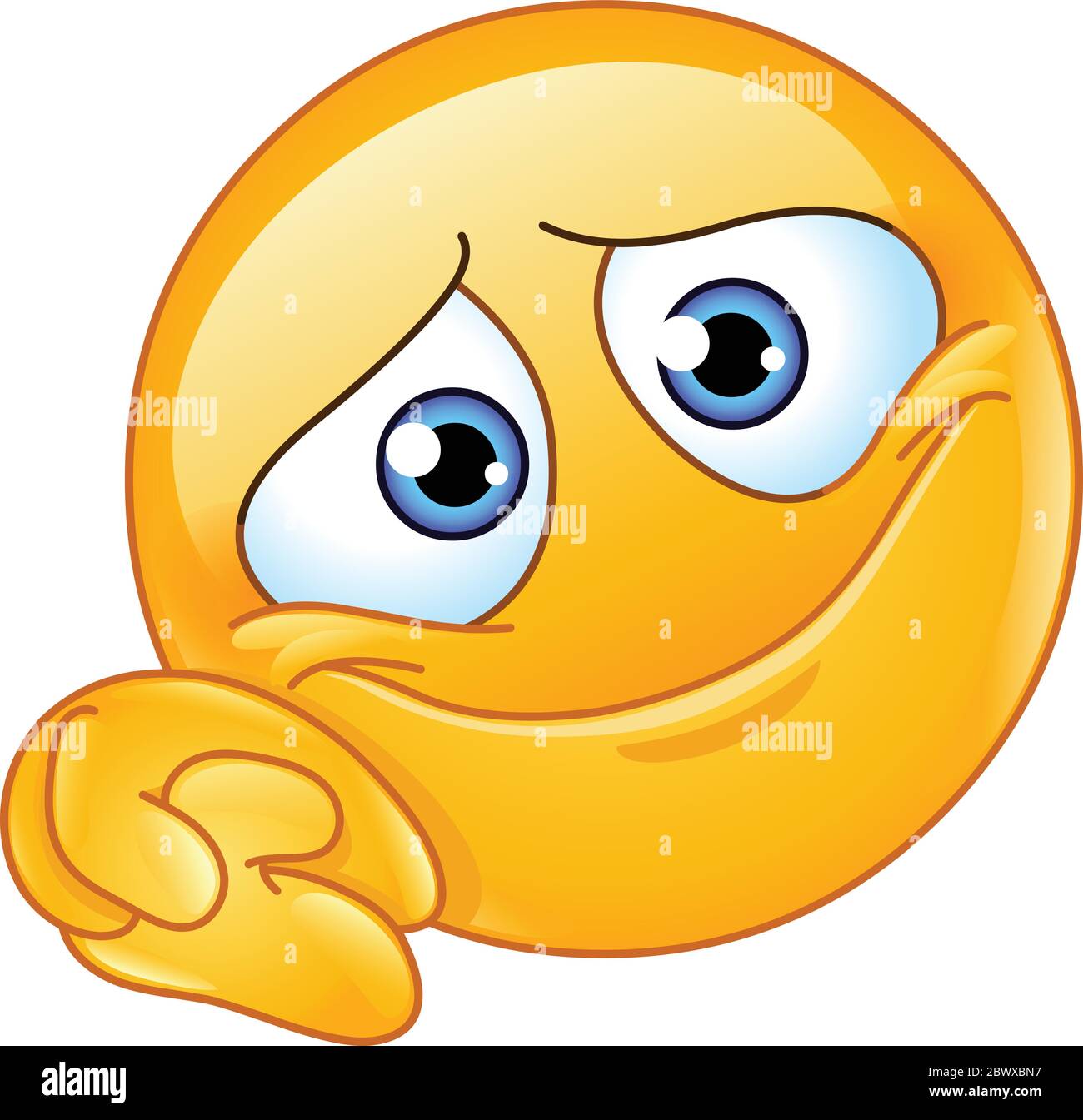 Emoticon emoji toccata con testa appoggiata su mani aggrappate che mostrano una posa tenera che guarda nell'amore o nel sogno di un giorno Illustrazione Vettoriale