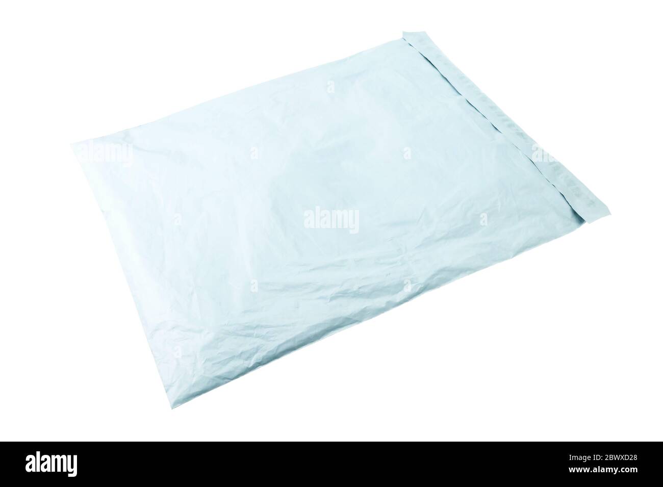 Contenitore di posta in plastica grigio isolato su sfondo bianco. Foto Stock