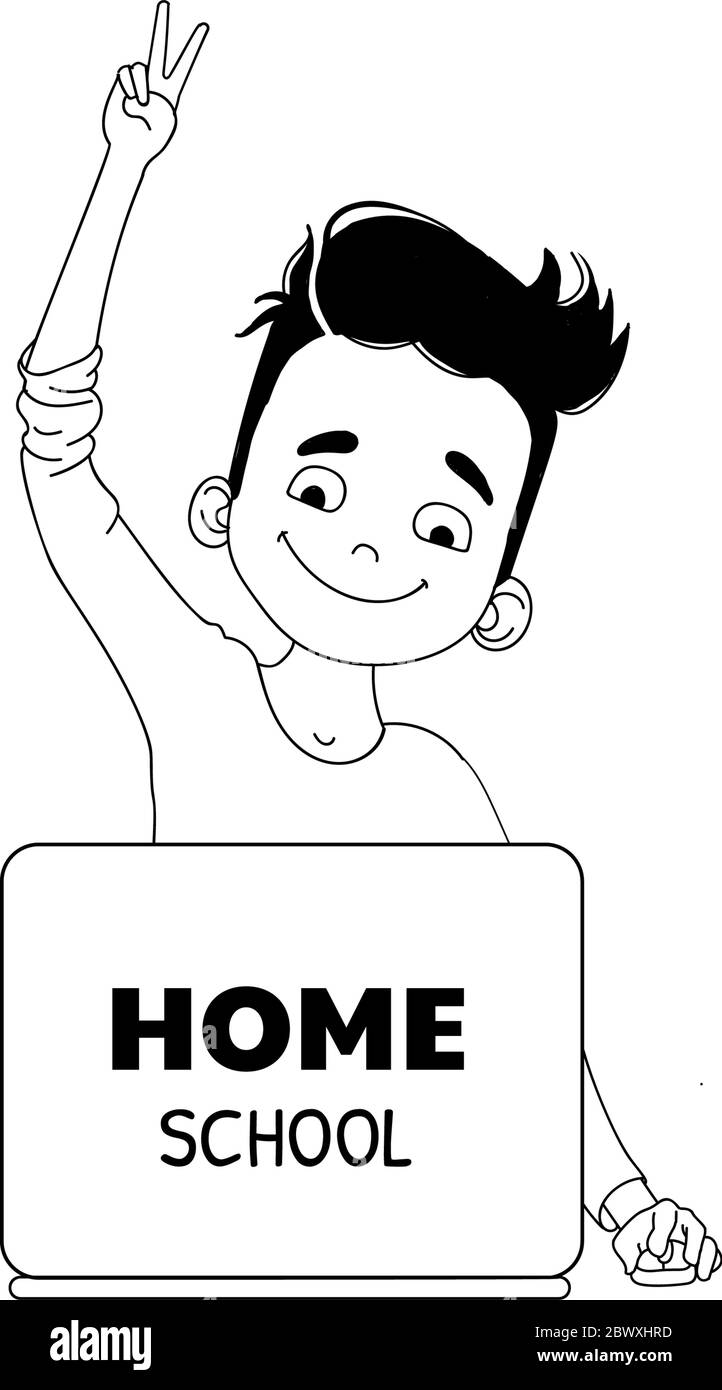 Modalità casa-scuola. Misure di quarantena. Logo del campo estivo di programmazione per bambini. Illustrazione Vettoriale