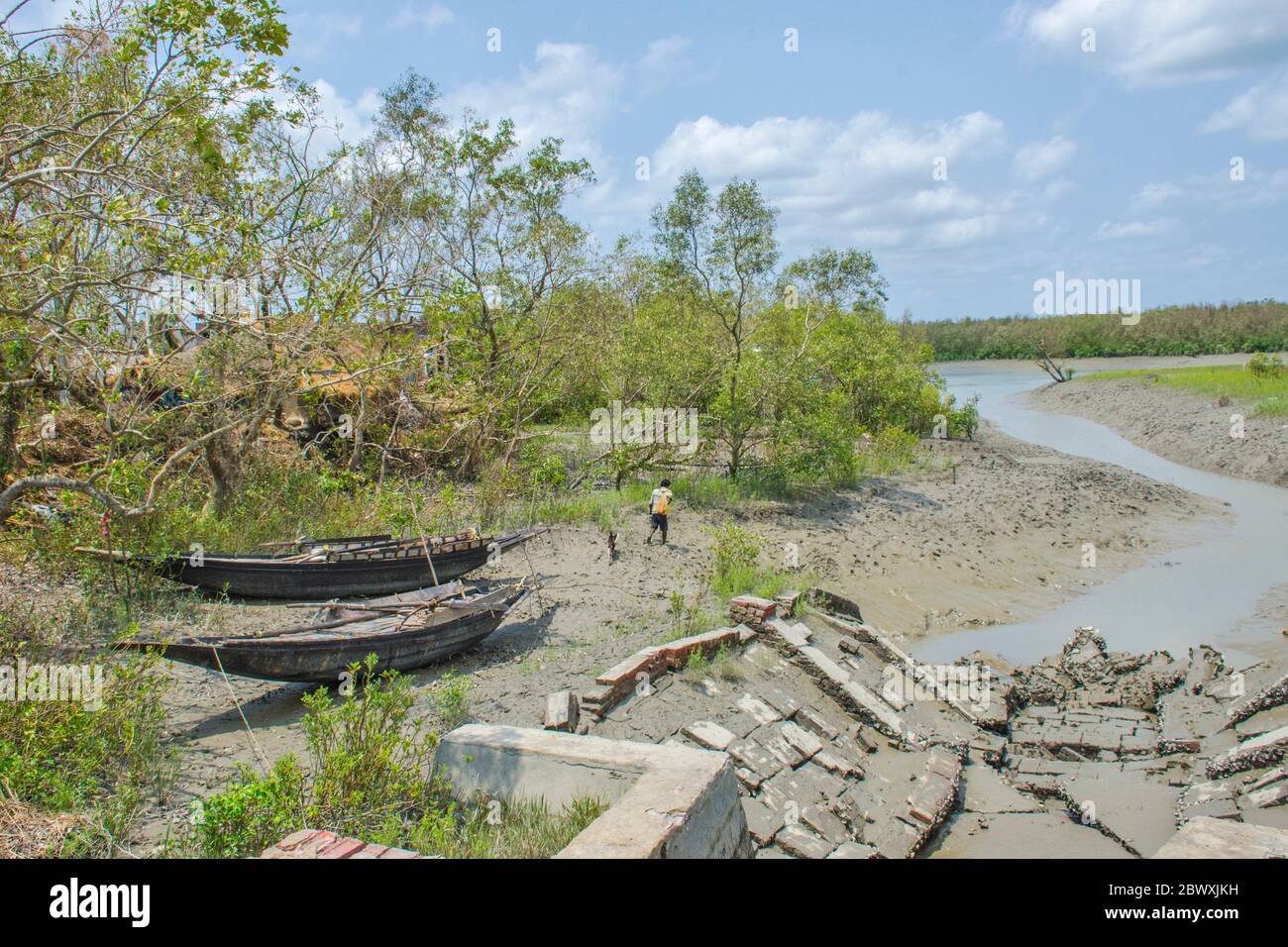 Dopo gli effetti di super ciclone anfan a sud 24 pargana bengala occidentale Foto Stock