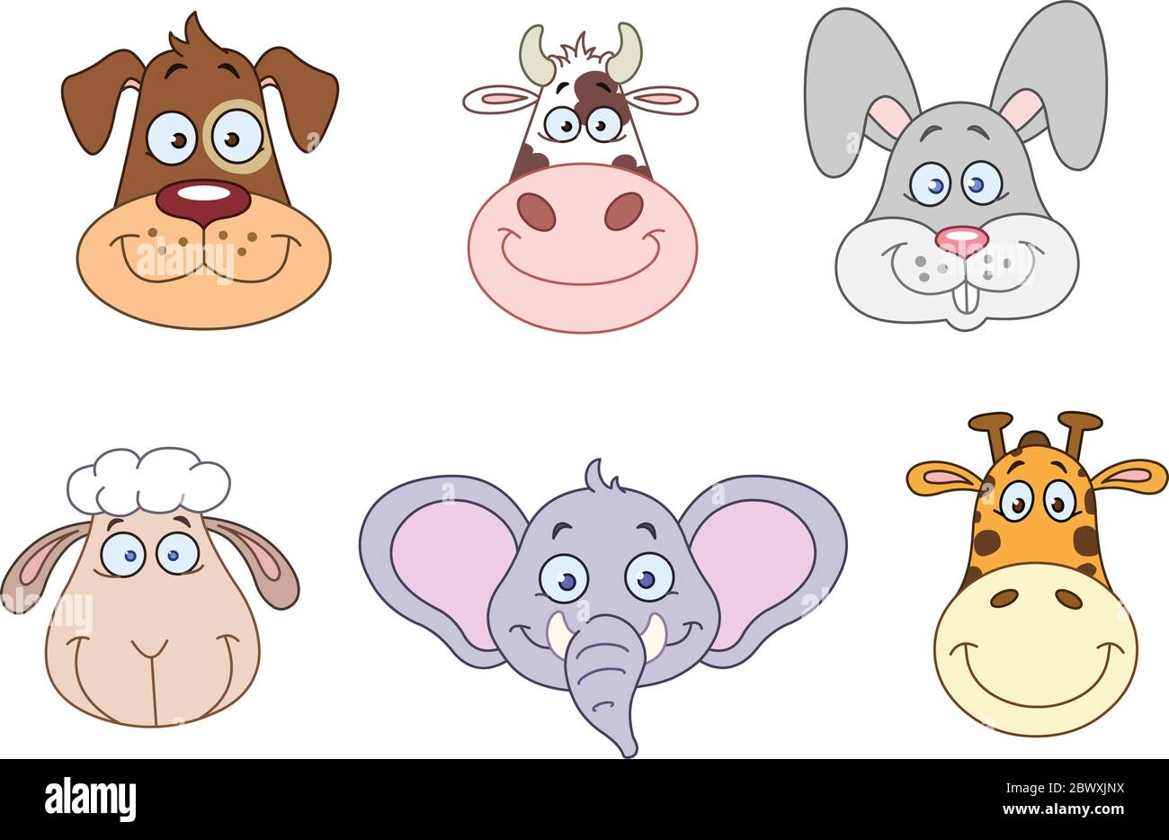 Collezione di capi di animali di cartone animato Illustrazione Vettoriale