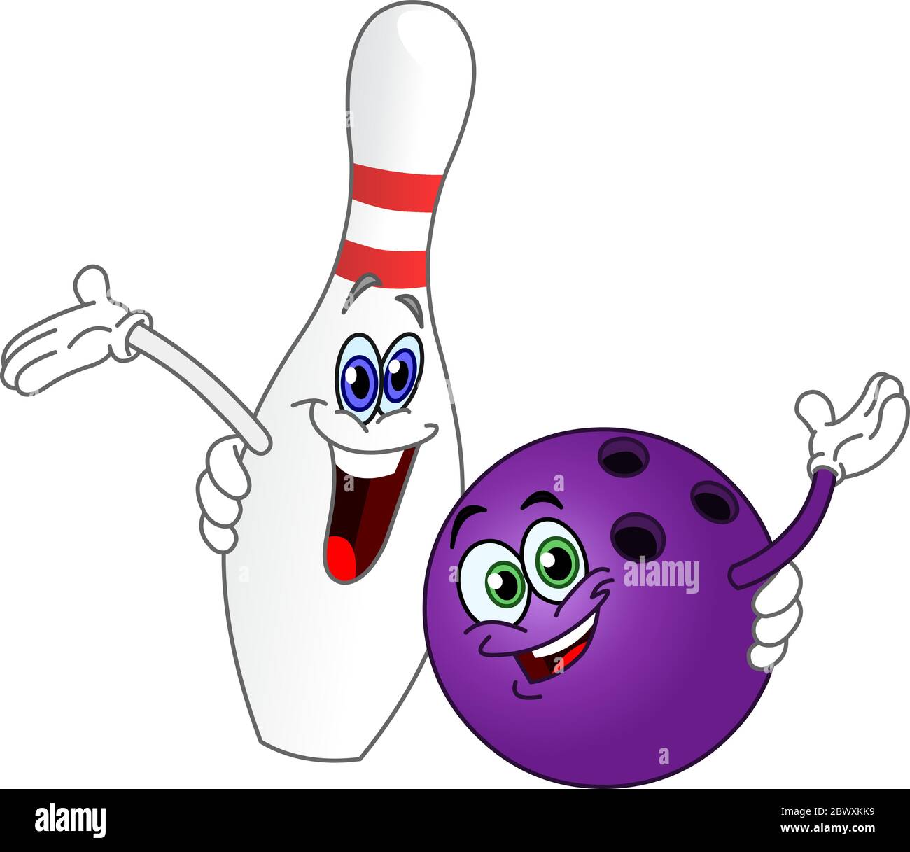 Palla da bowling Cartoon e pin Illustrazione Vettoriale