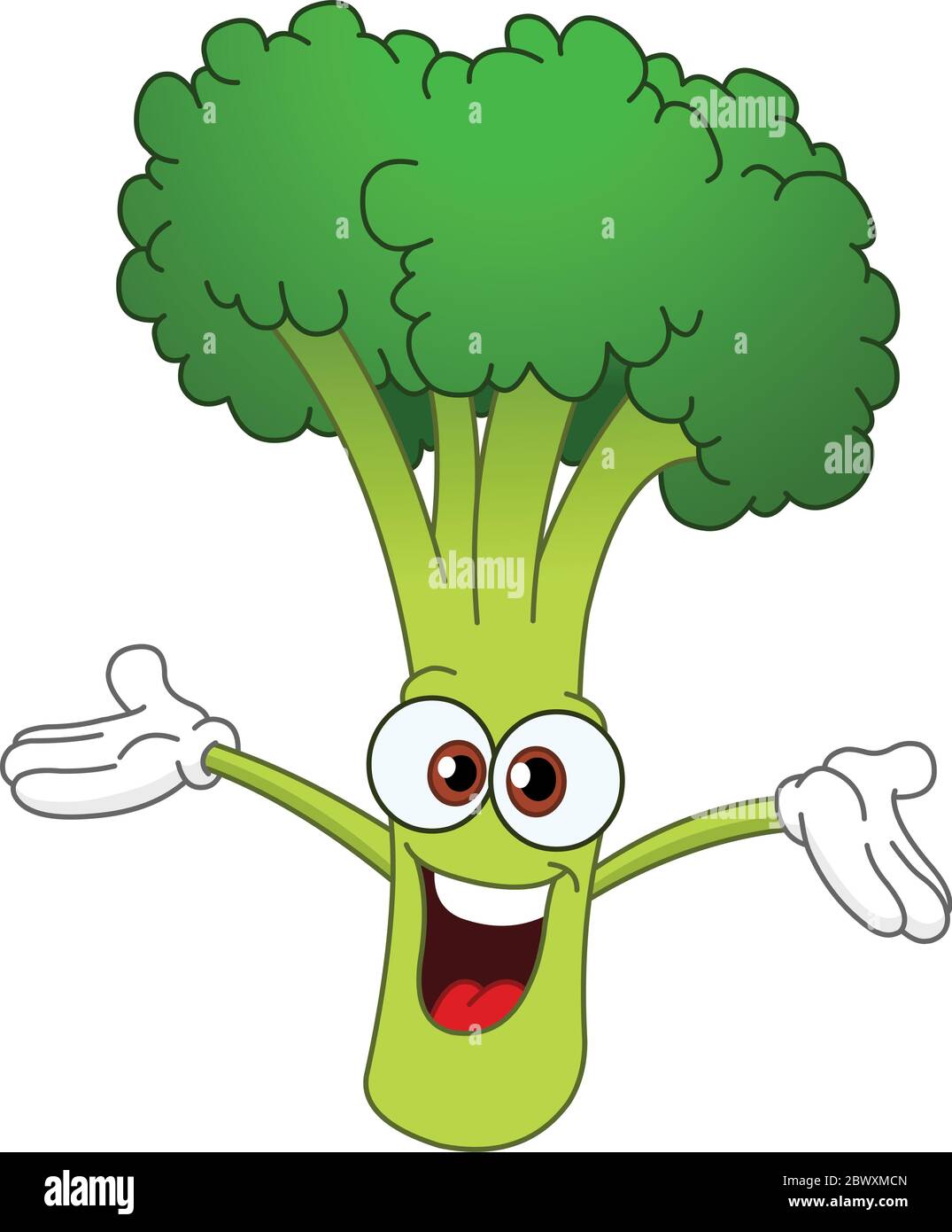 Allegro cartone animato broccoli alzando le mani Illustrazione Vettoriale