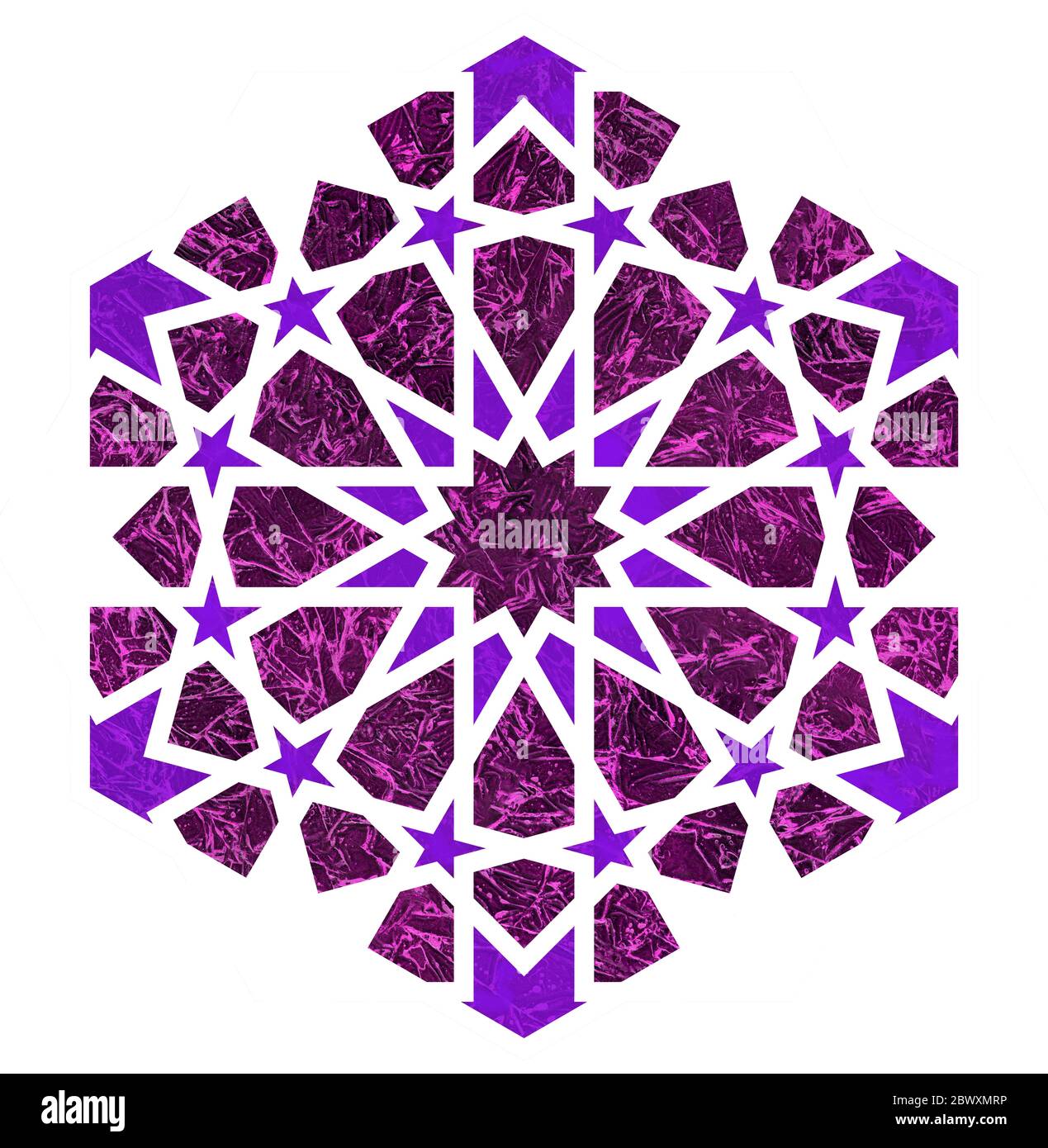 Illustrazione del mandala rotonda e decorativa araba. Elemento geometrico a trama, arredamento. Emblema o segno isolato su sfondo bianco Foto Stock