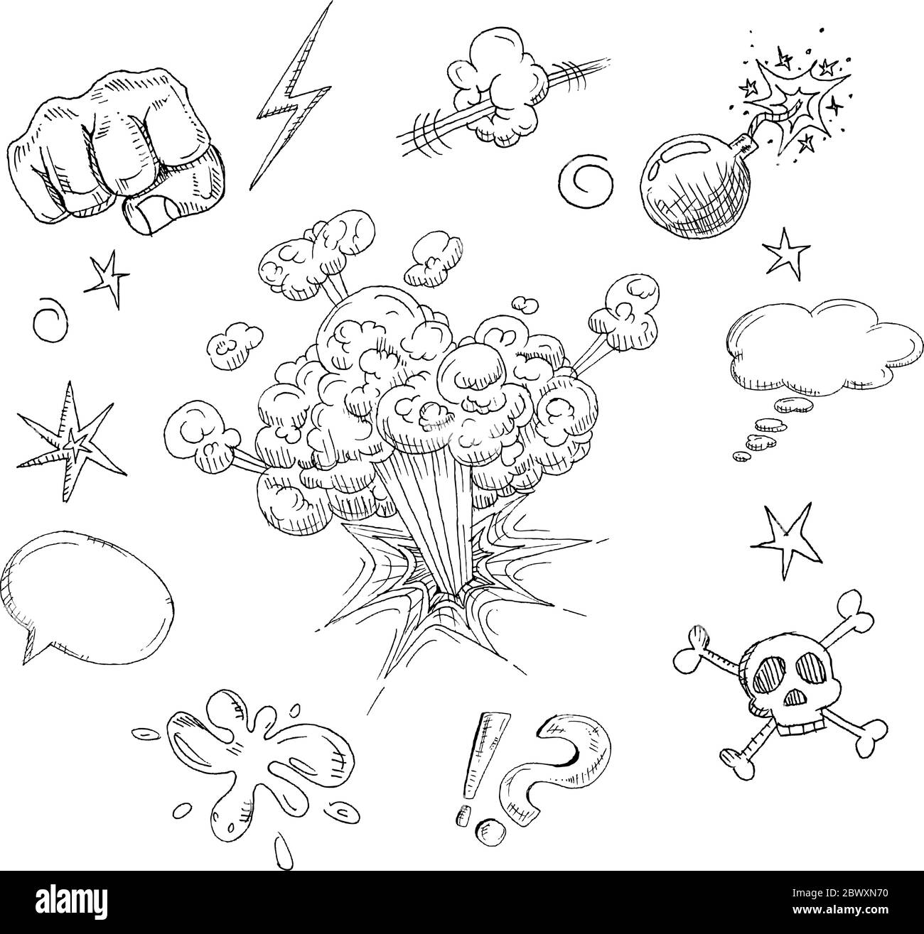 Elementi a fumetti disegnati a mano vettoriali Illustrazione Vettoriale