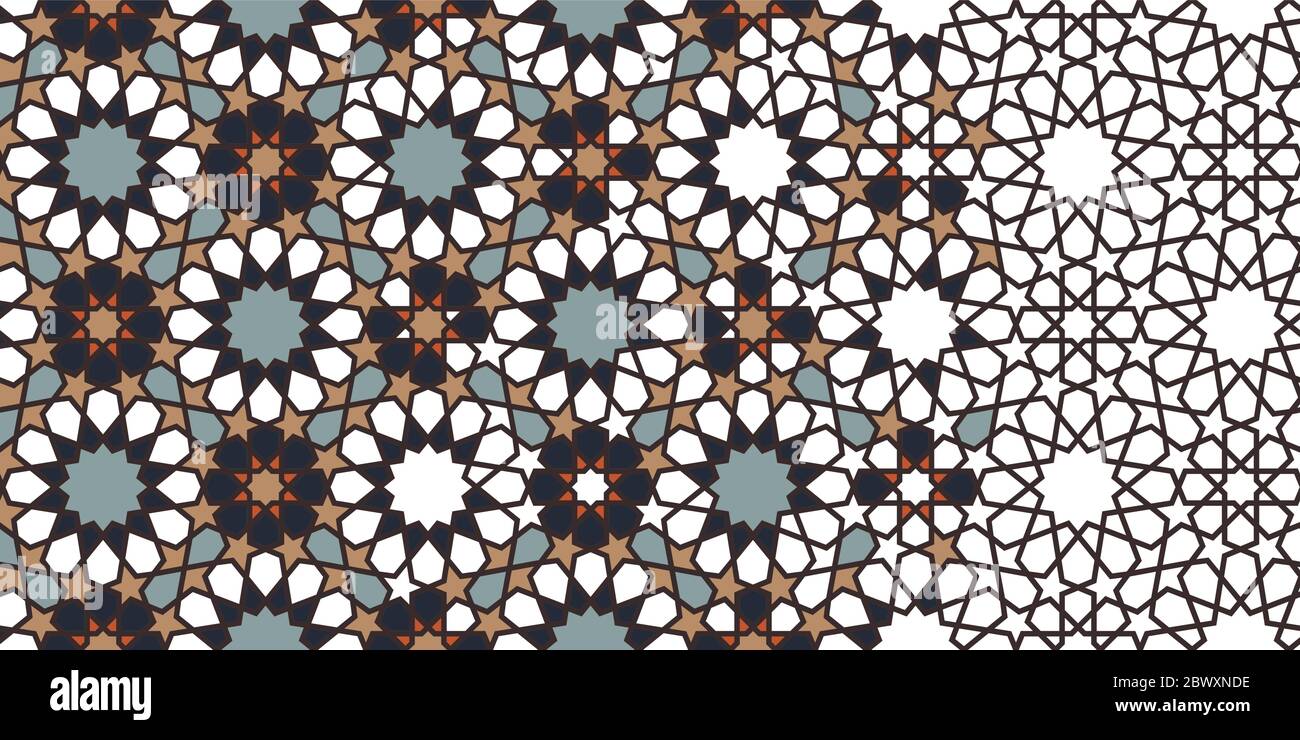 Ricca, stella di lusso marocco, fiore senza cuciture modello vettoriale. Motivo geometrico a mezzitoni con disintegrazione arabesca del marocco a colori Illustrazione Vettoriale