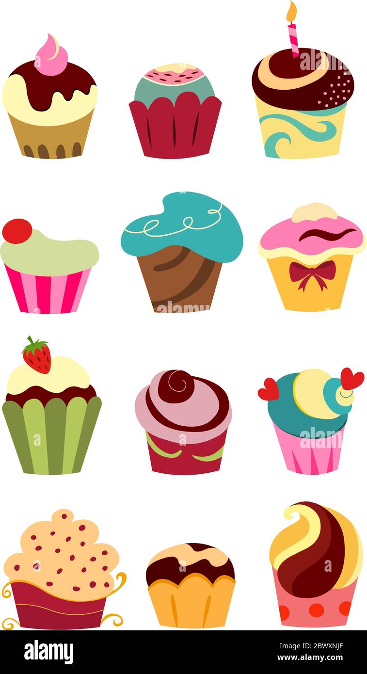 Set di cupcake colorati Illustrazione Vettoriale