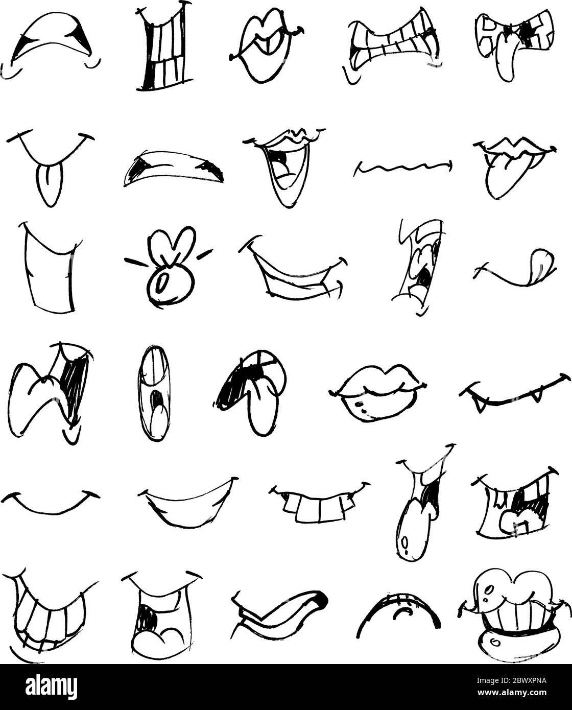 Vector Doodle disegnata a mano cartone animato bocca Set Illustrazione Vettoriale