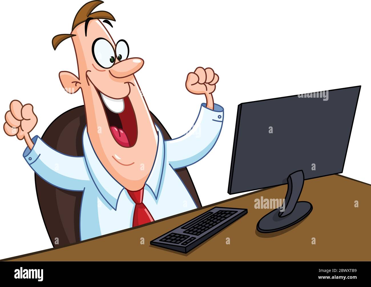 Uomo felice guardando lo schermo del suo computer Illustrazione Vettoriale