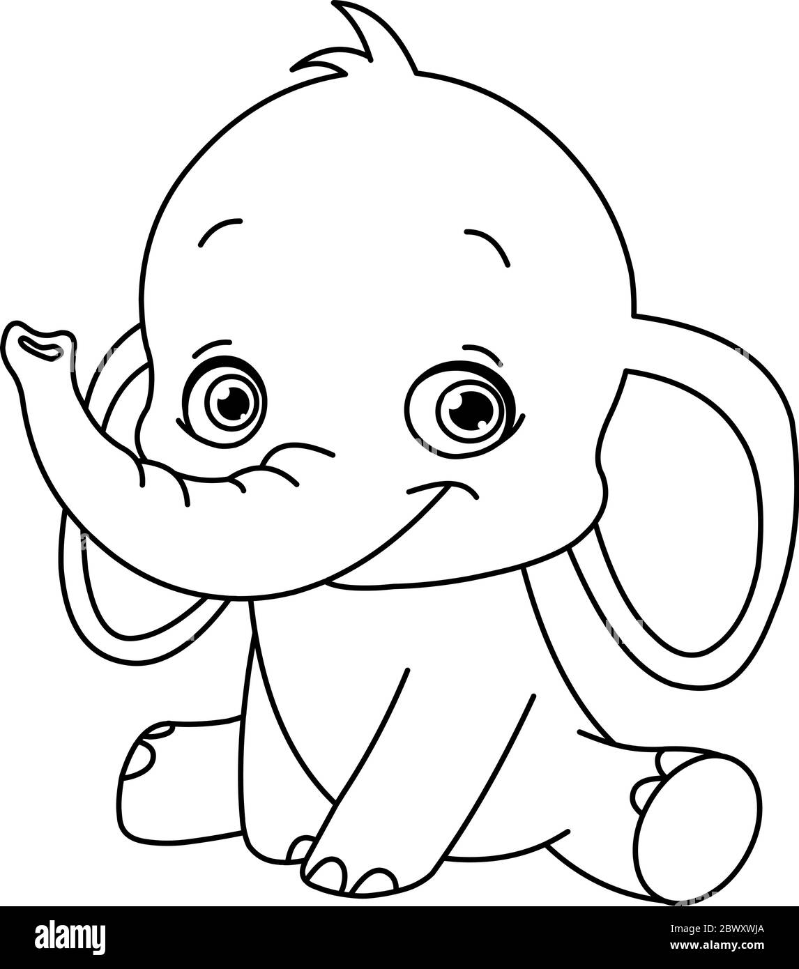 Elefante del bambino delineato. Pagina di colorazione dell'illustrazione grafica vettoriale. Illustrazione Vettoriale
