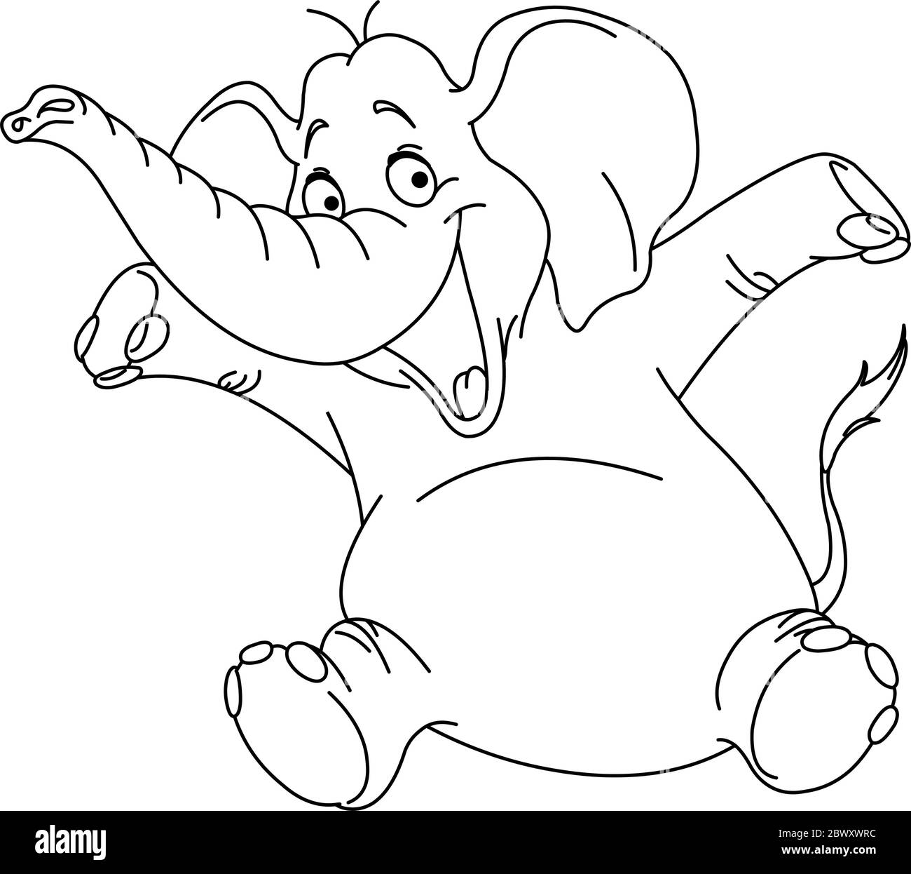 Delineato elefante allegro alzando le mani. Pagina di colorazione dell'illustrazione vettoriale. Illustrazione Vettoriale