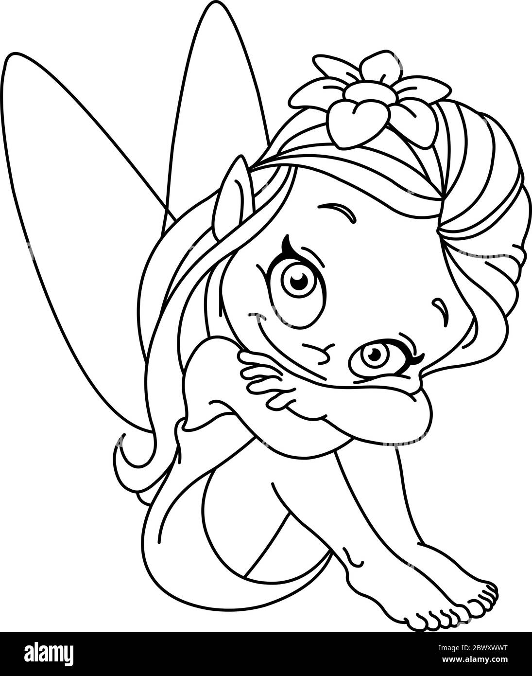 Illustrazione delineata di una fata piccola. Pagina di colorazione VECTO. Illustrazione Vettoriale
