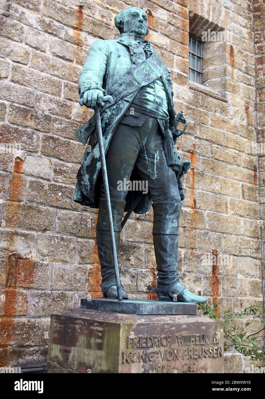 Statue dei monarchi prussiani della Casa di Hohenzollern al Castello di Hohenzollern, Friedrich Wilhelm II, Re di Prussia, 1786-1797 Foto Stock