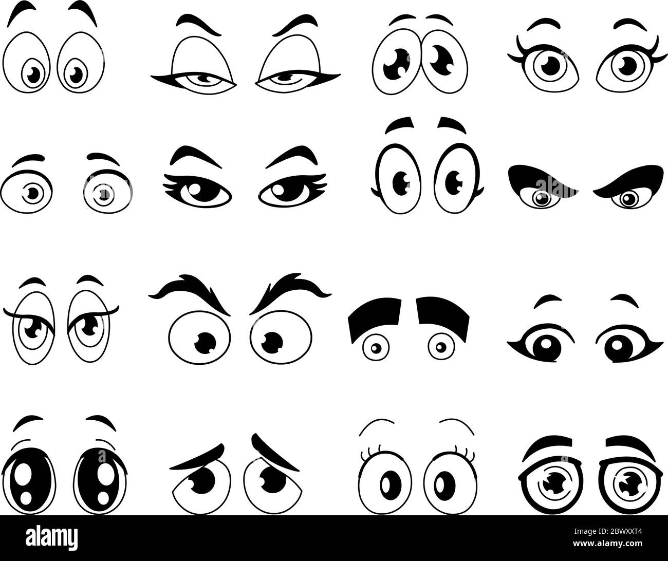 Set di occhi cartoni animati delineati Illustrazione Vettoriale