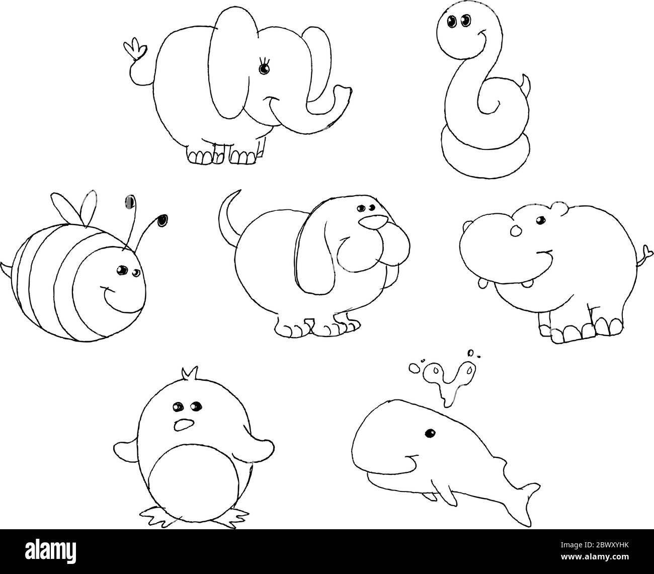 Doodles animali delineati Illustrazione Vettoriale