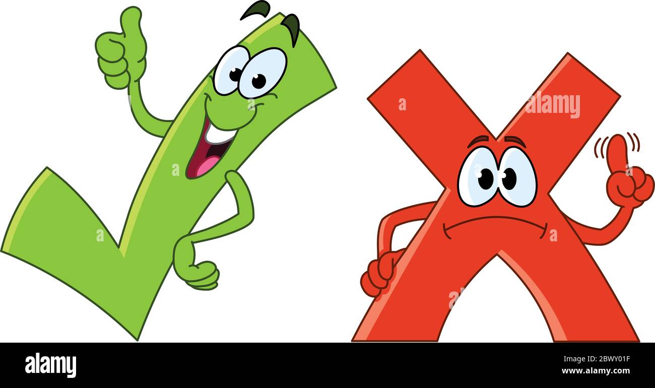 Cartoni animati con segno di spunta e croce Illustrazione Vettoriale
